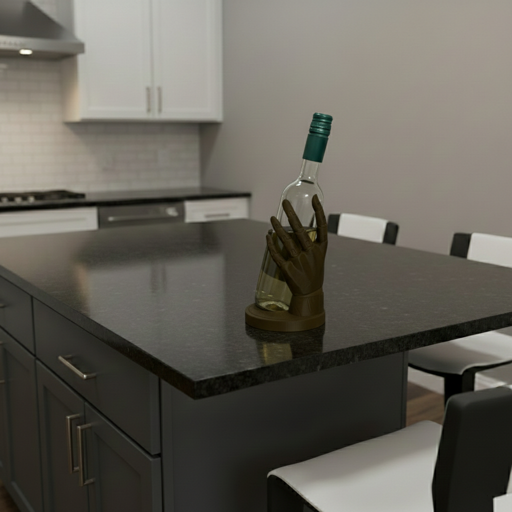 VinoGrip - Weinflaschenhalter in Form einer Holzpuppenhand